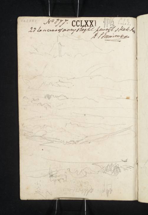 Joseph Mallord William Turner, ‘Sketches of the Firth of Forth near Alloa, Including Alloa Tower’ 1831 (Inside back cover of sketchbook)