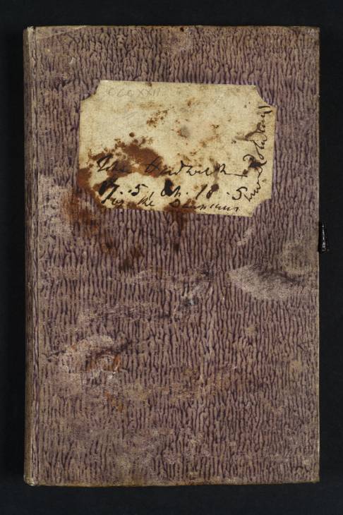 Joseph Mallord William Turner, ‘Inscription by Turner: A Name and Travel Notes’ 1833 (Front cover of sketchbook)