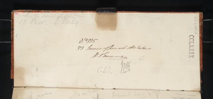 Joseph Mallord William Turner, ‘Notes and Executors' Endorsements’ c.1832 (Inside front cover of sketchbook)