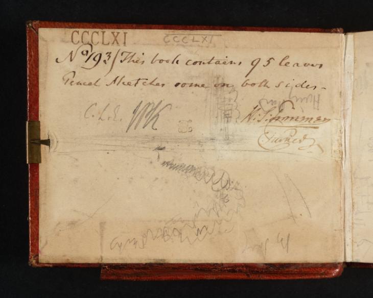 Joseph Mallord William Turner, ‘A Steamer at Sea’ 1845 (Inside front cover of sketchbook)