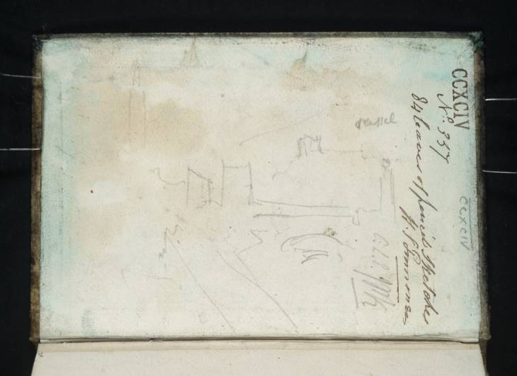Joseph Mallord William Turner, ‘Ussel Castle, Val d'Aosta, from Chatillon’ 1836 (Inside front cover of sketchbook)