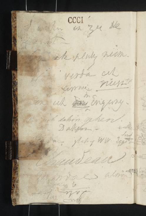 Joseph Mallord William Turner, ‘Inscriptions by Turner and Others’ 1835 (Inside front cover of sketchbook)