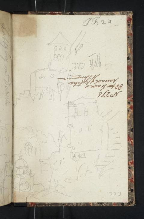 Joseph Mallord William Turner, ‘Fortifications at Salzburg, probably on the Mönchsberg’ 1833 (Inside back cover of sketchbook)