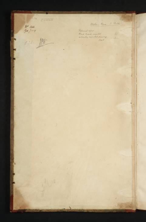Joseph Mallord William Turner, ‘Sketch of the Ponte Nomentano, Rome’ 1819 (Inside front cover of sketchbook)