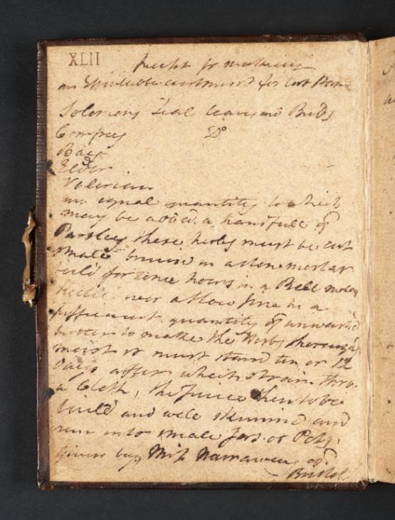 Joseph Mallord William Turner, ‘Inscription by Turner: A Recipe for an Ointment’ 1798 (Inside front cover of sketchbook)