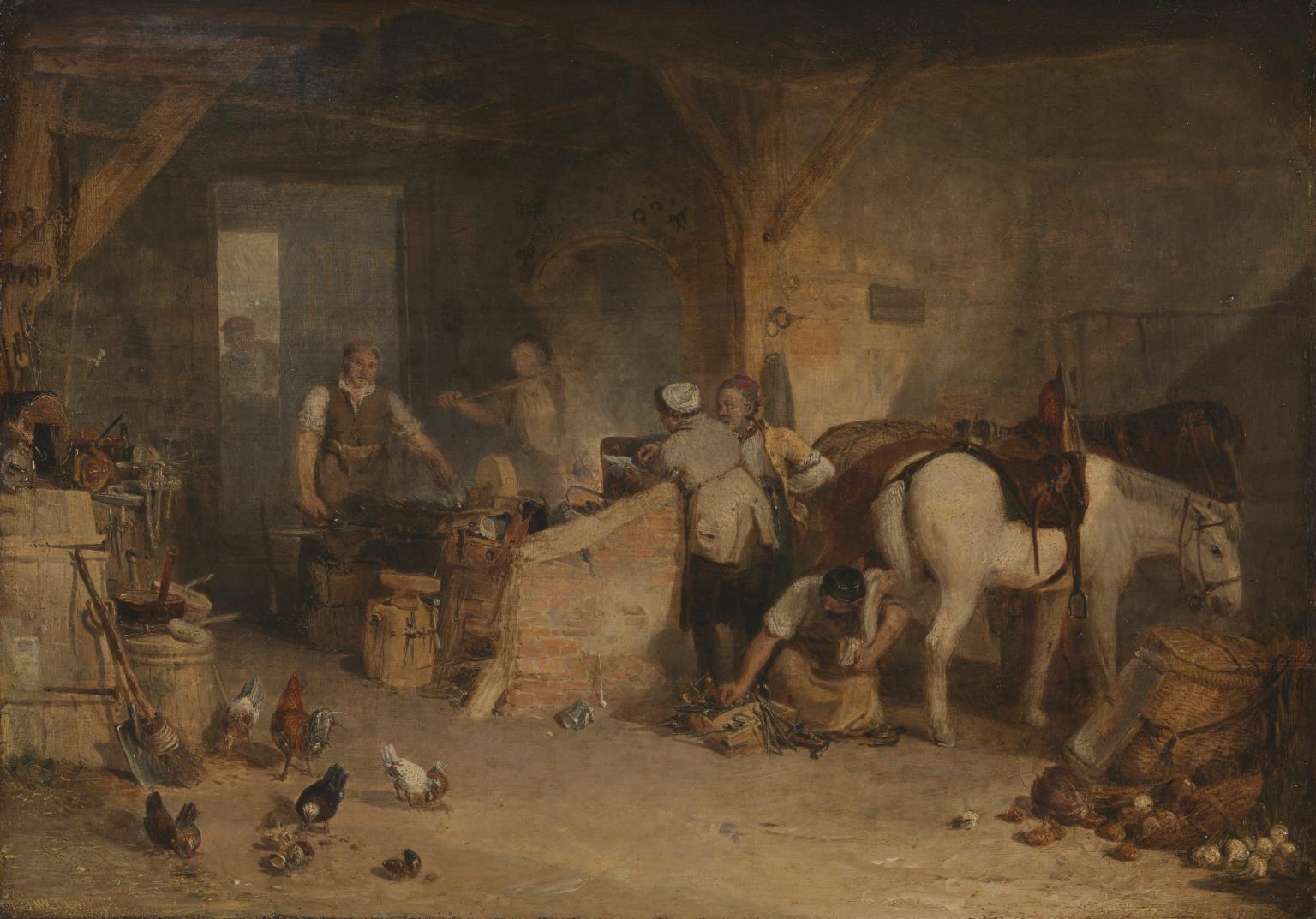 N00478: A Country Blacksmith Disputing upon the Price of Iron, and the Price Charged to the Butcher for Shoeing his Poney