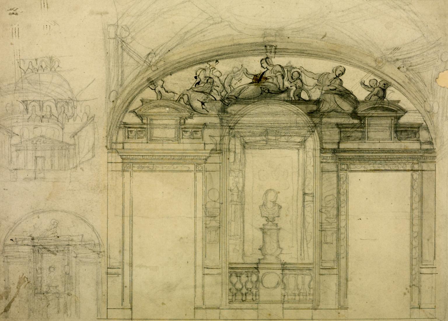 Study of the End of a Room Including a Bust of Raphael and his Fresco ‘Jurisprudence’