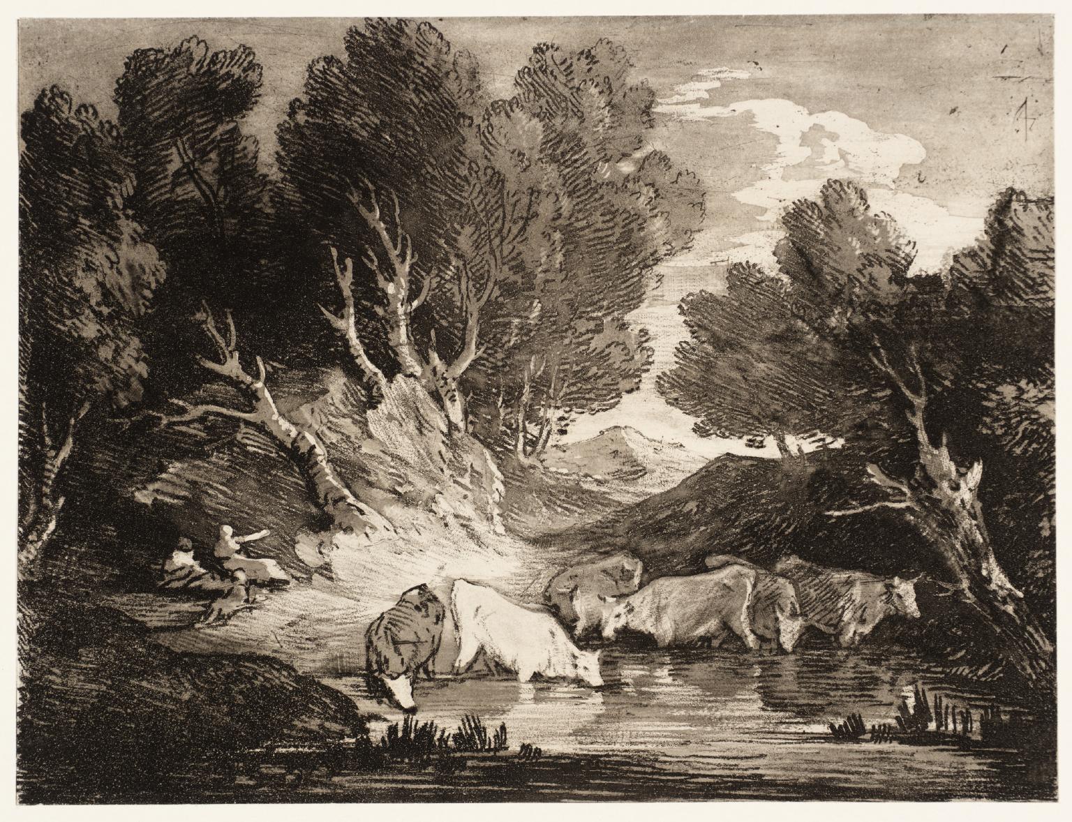 Wooded Landscape with Figures and Cows at a Watering Place (The Watering Place)