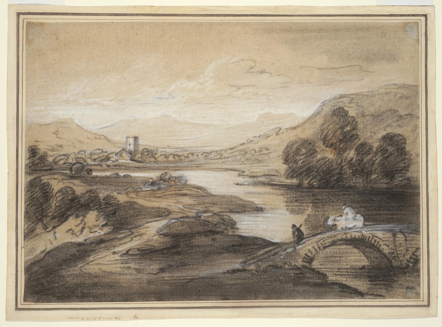 Upland Landscape with River and Horsemen Crossing a Bridge