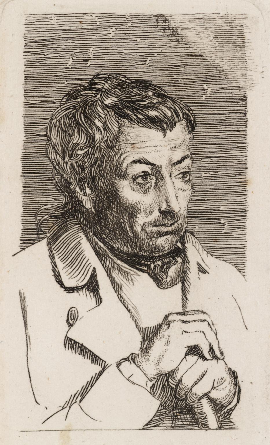 Man Resting his Hands on a Stick