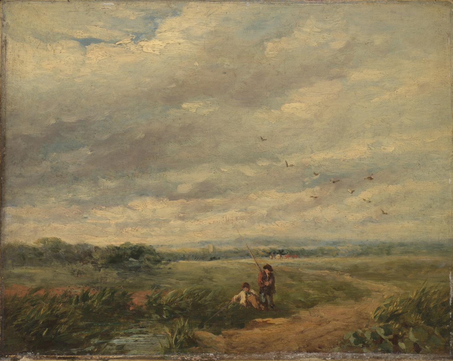 River Scene with Boys Fishing