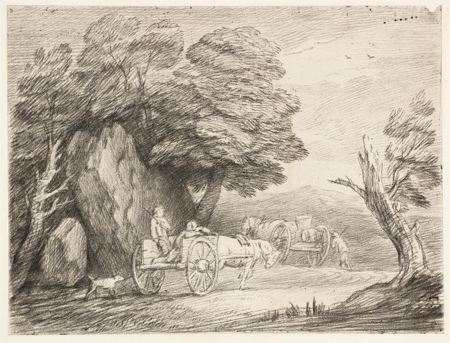 Wooded Landscape with Two Country Carts and Figures
