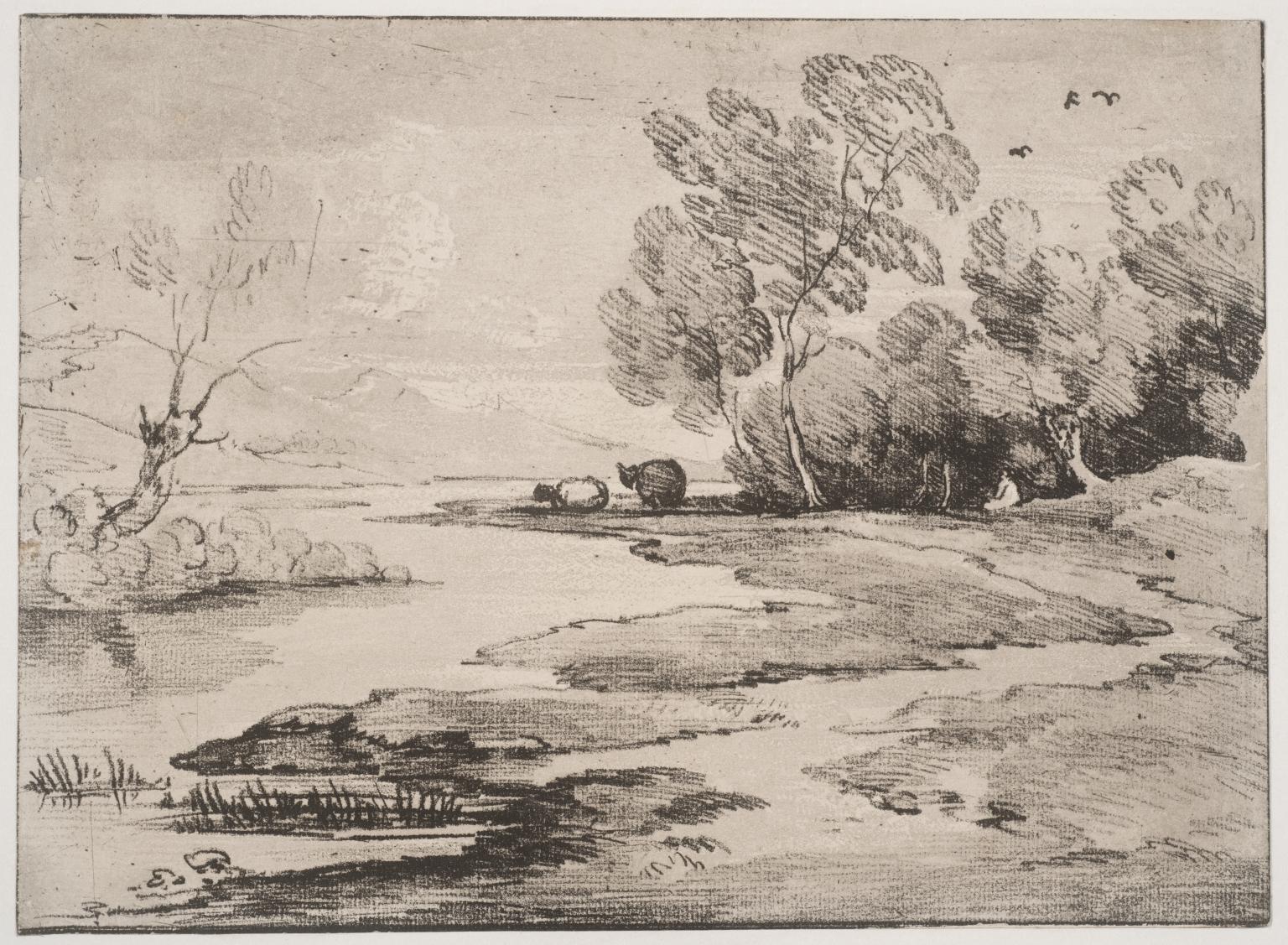 Wooded River Landscape with Shepherd and Sheep
