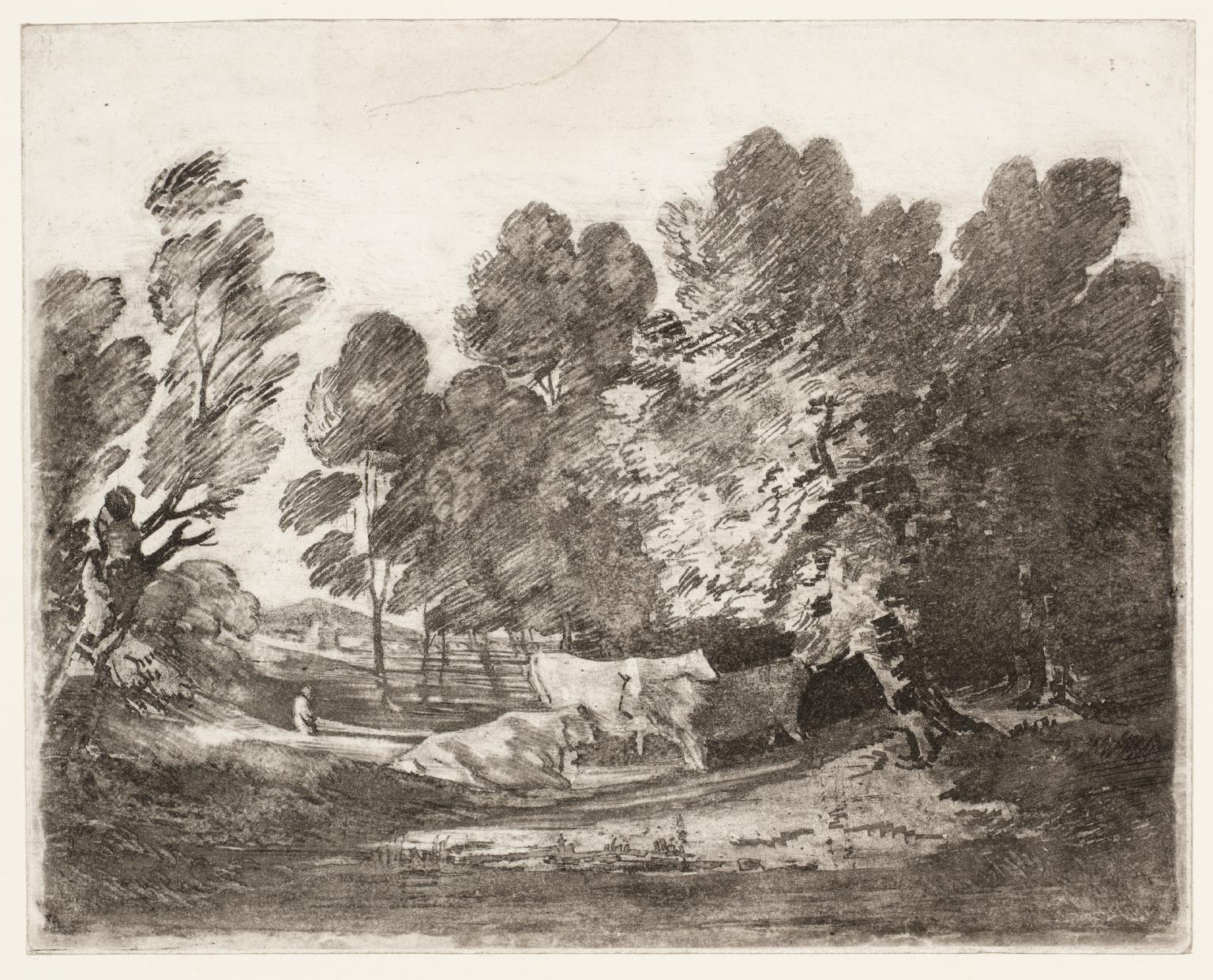 Wooded Landscape with Herdsman and Three Cows