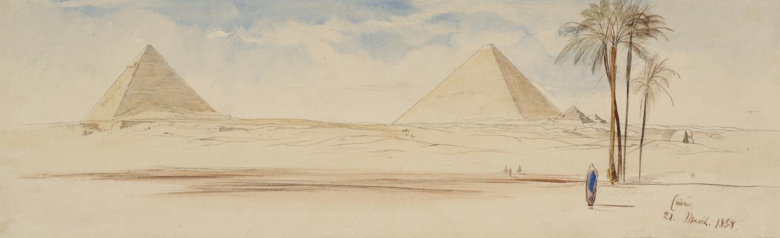 The Pyramids with the Sphinx and Palms