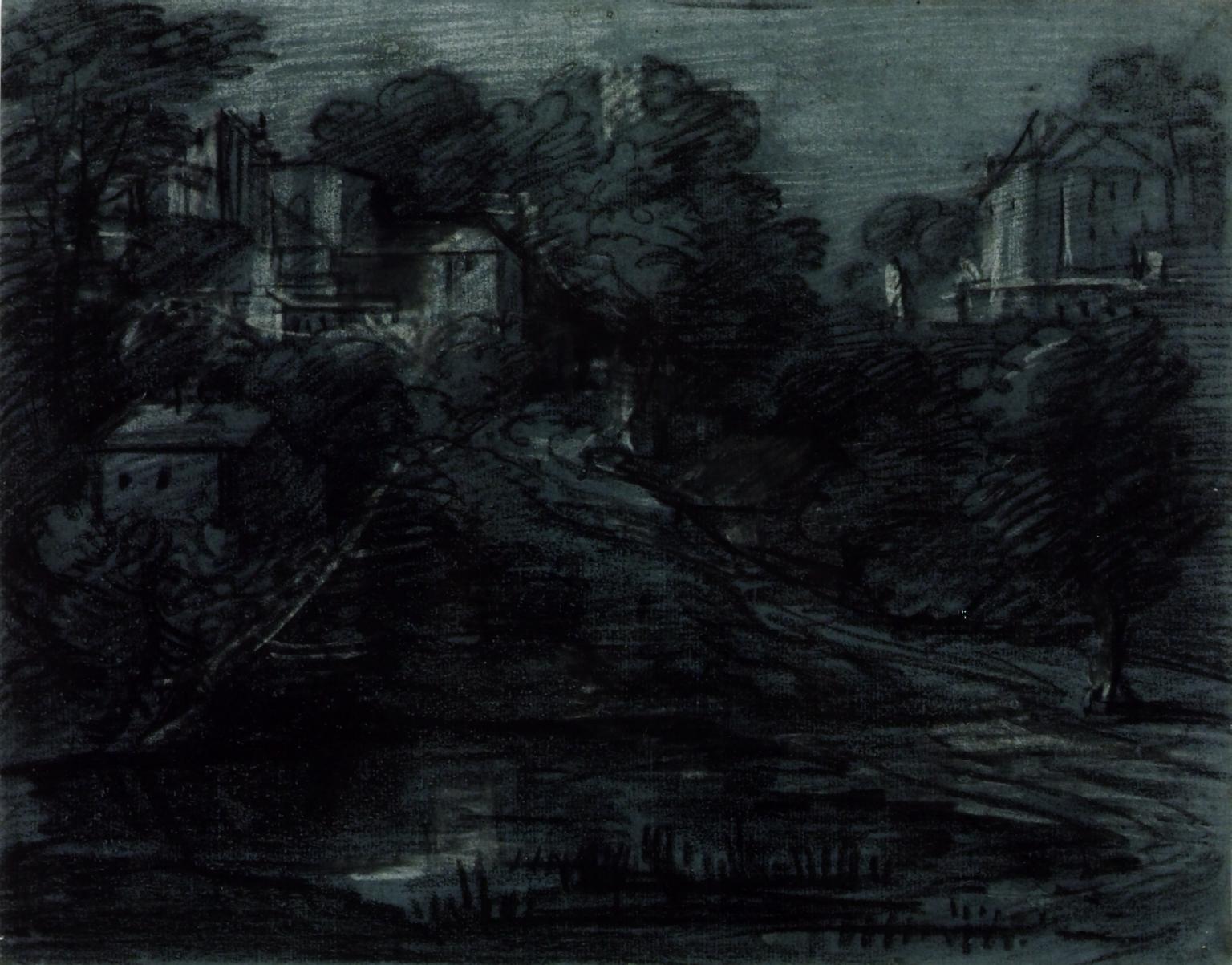 Wooded Landscape with Buildings on a Hillside