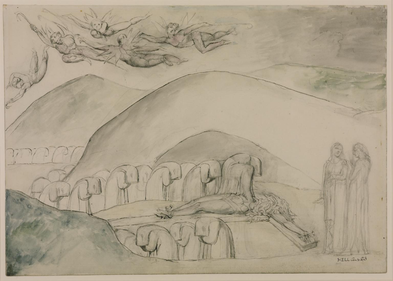 The Hypocrites with Caiaphas. Verso: Sketch of a Stooping Figure