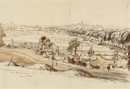 A View in Flanders behind the Lines, Showing Locre and the Tops of Dug-Outs on the Scherpenber