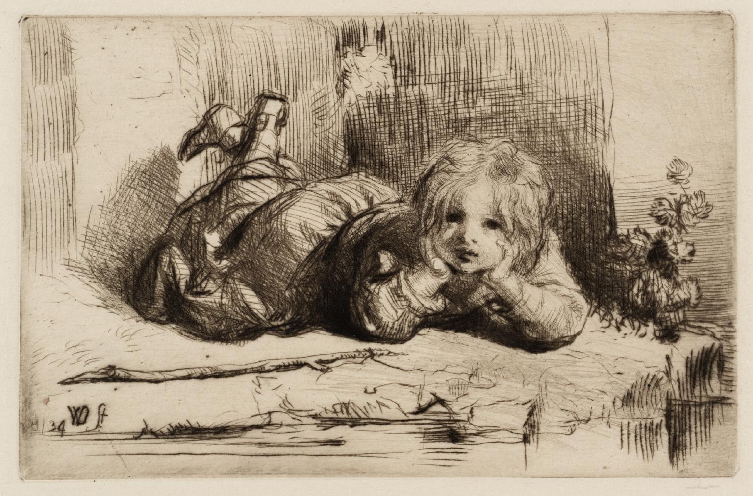 Boy Reclining by a Pool