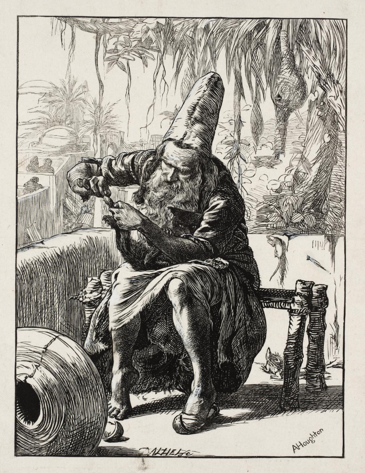 The Envious Man Pulling Hairs out of the Cat’s Tail, engraved by the Dalziel Brothers