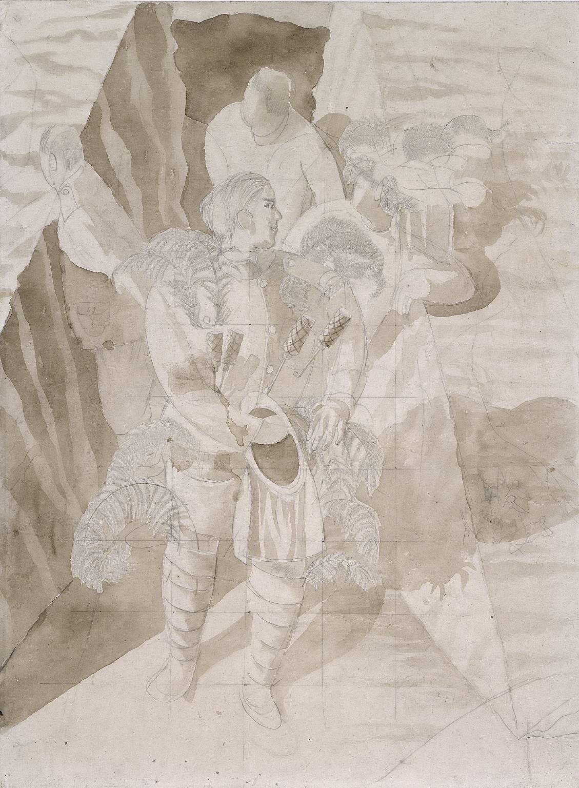 Camouflaged Grenadier. Verso: Two Composition Studies for Burghclere Chapel