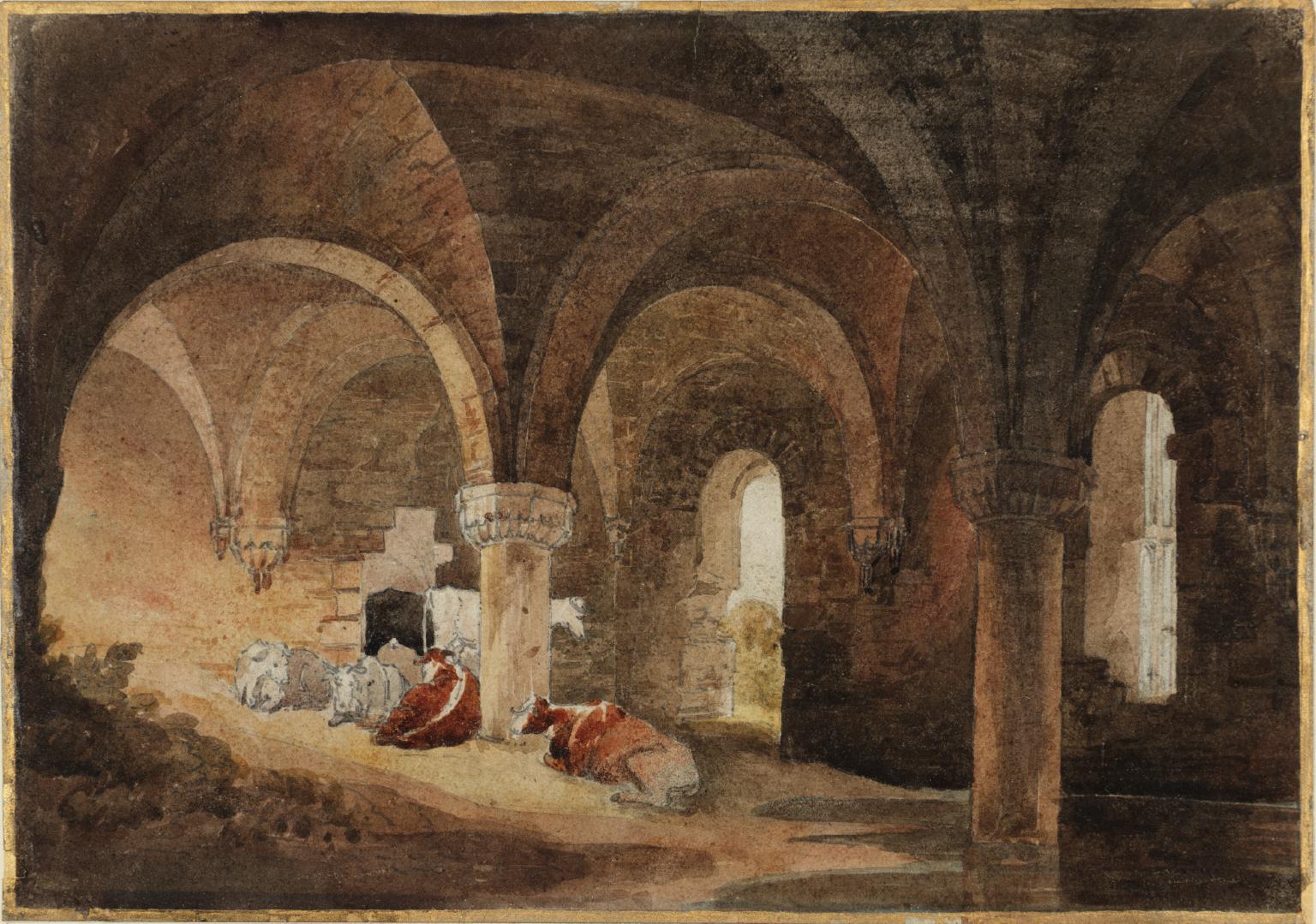Crypt of Kirkstall Abbey (after J.M.W. Turner). Verso: Classical Landscape (after Poussin)