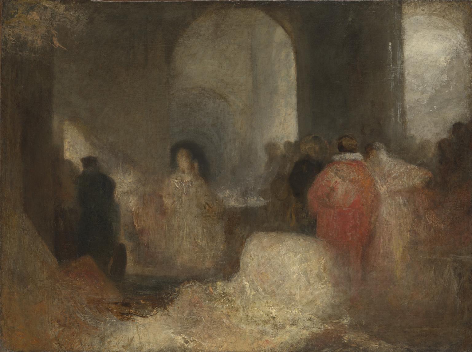 Dinner in a Great Room with Figures in Costume