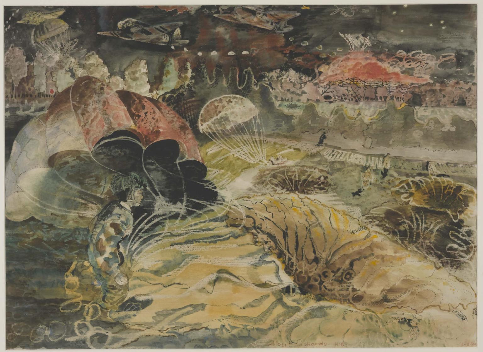 The Landing: H Hour minus 6. In the Distance Glow of the Lancasters Bombing Battery to be Attacked