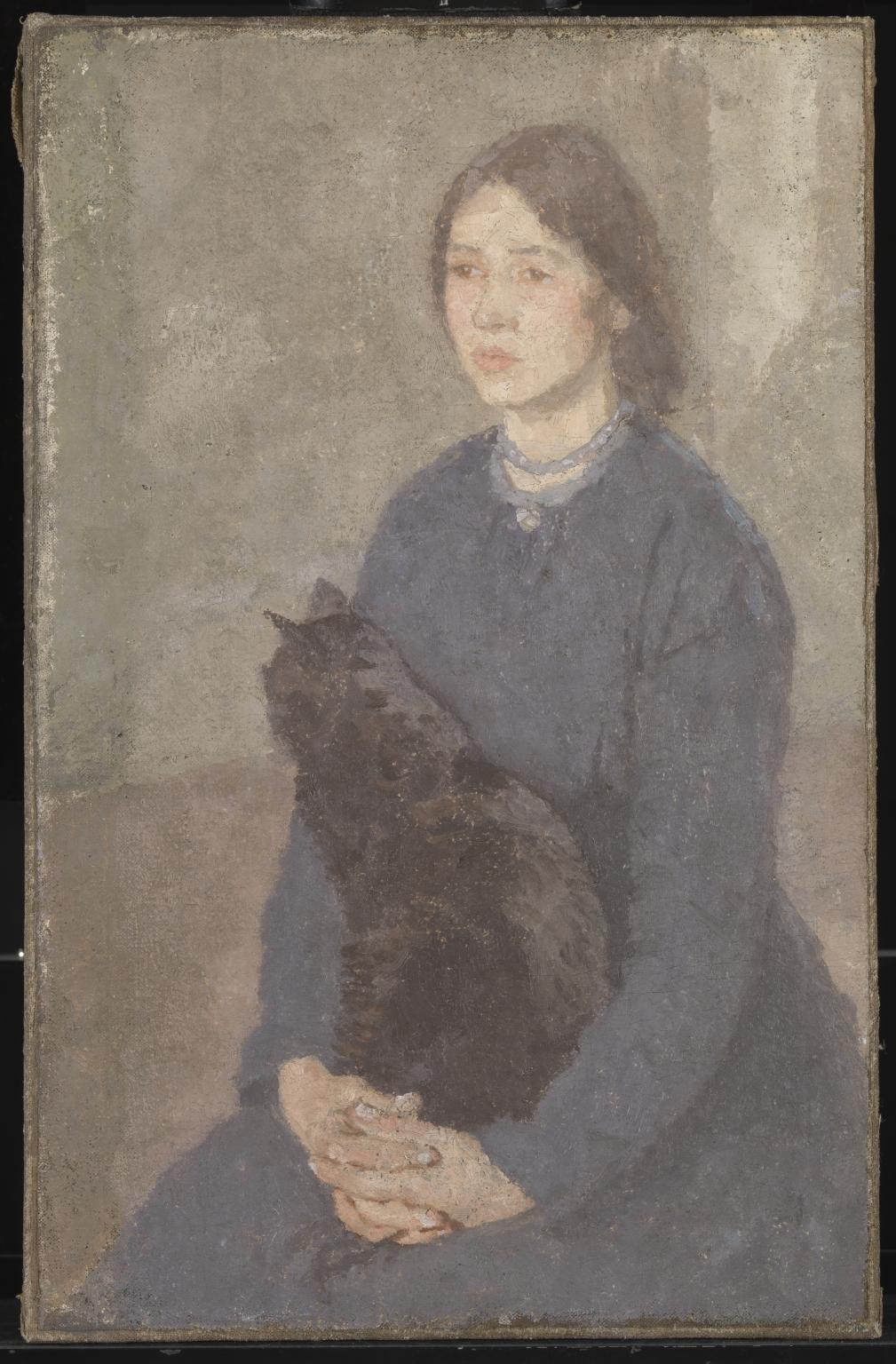 Young Woman Holding a Black Cat