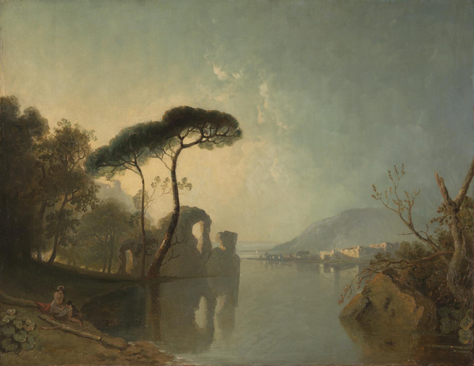 Lake, Ruin and Pine Trees