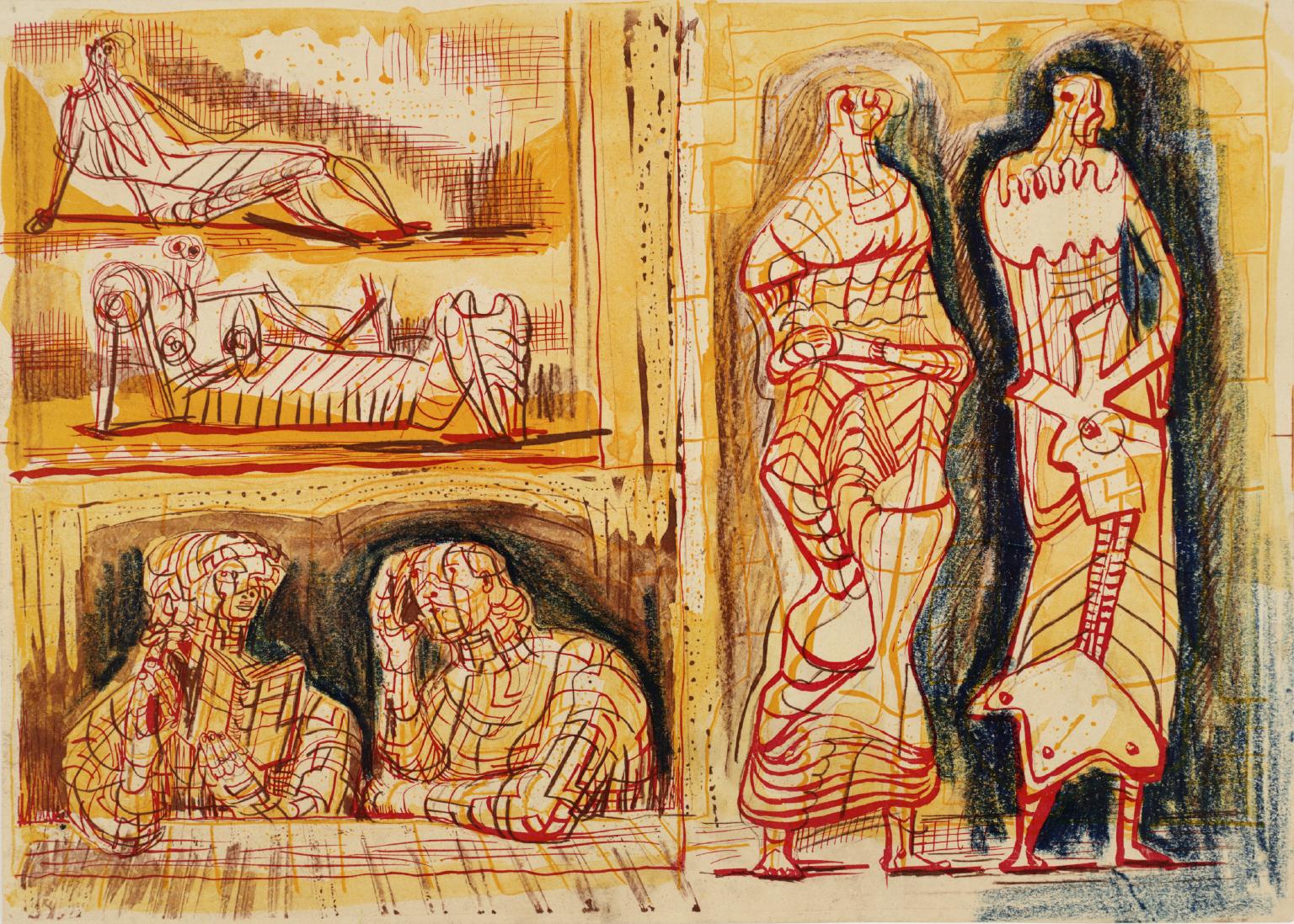 Two Standing Figures with Studies on the Left