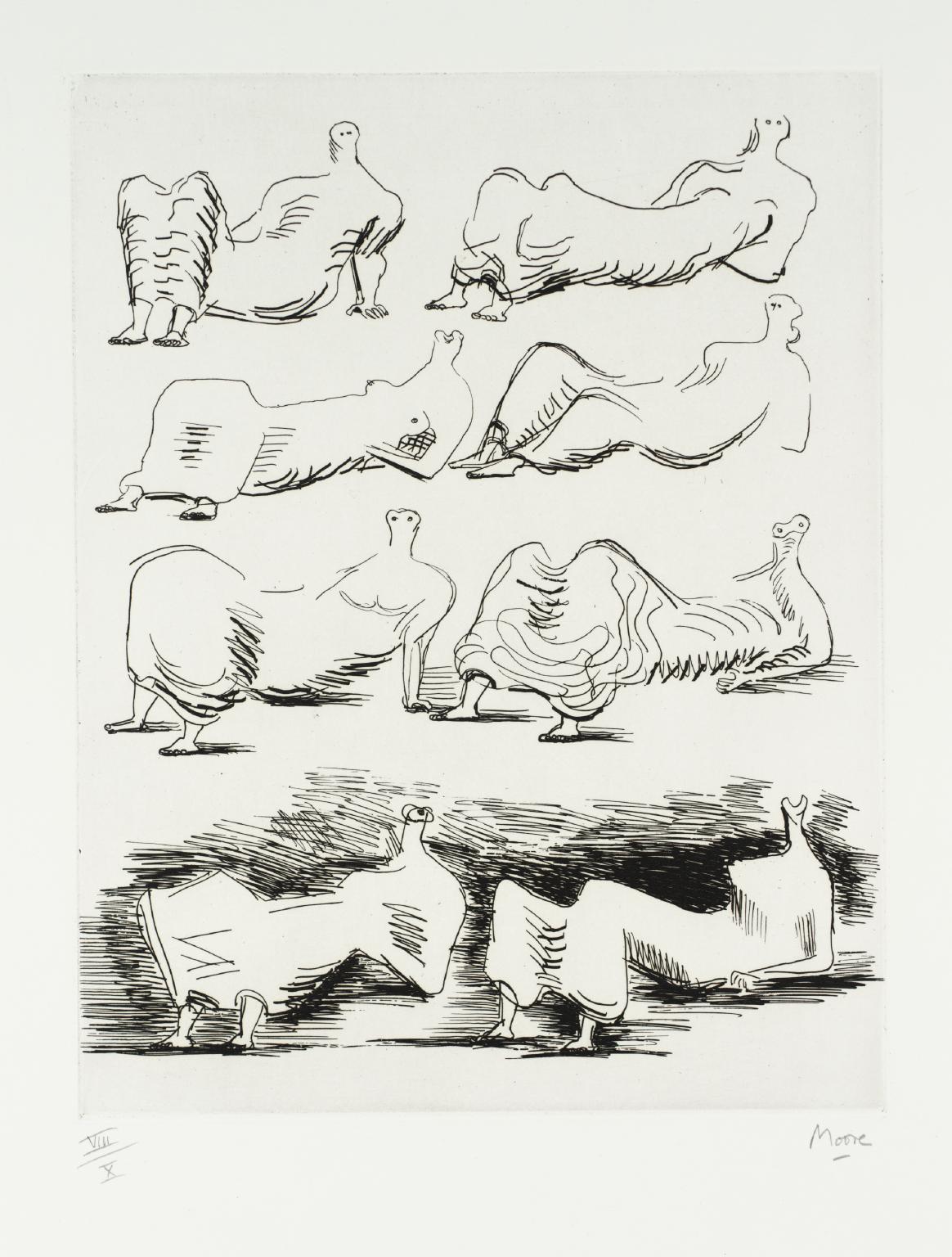 Eight Draped Reclining Figures