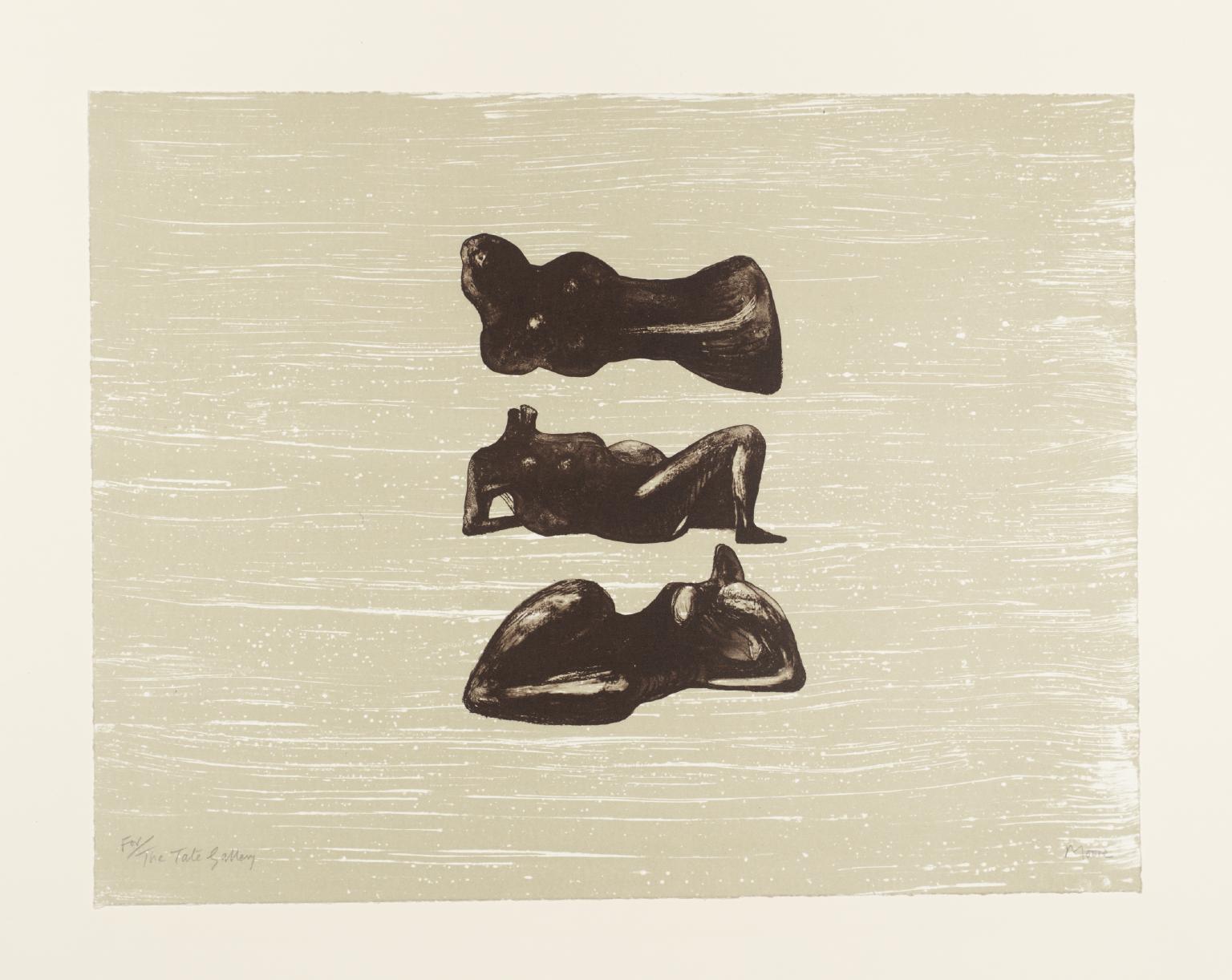 Three Reclining Figures with Water Background