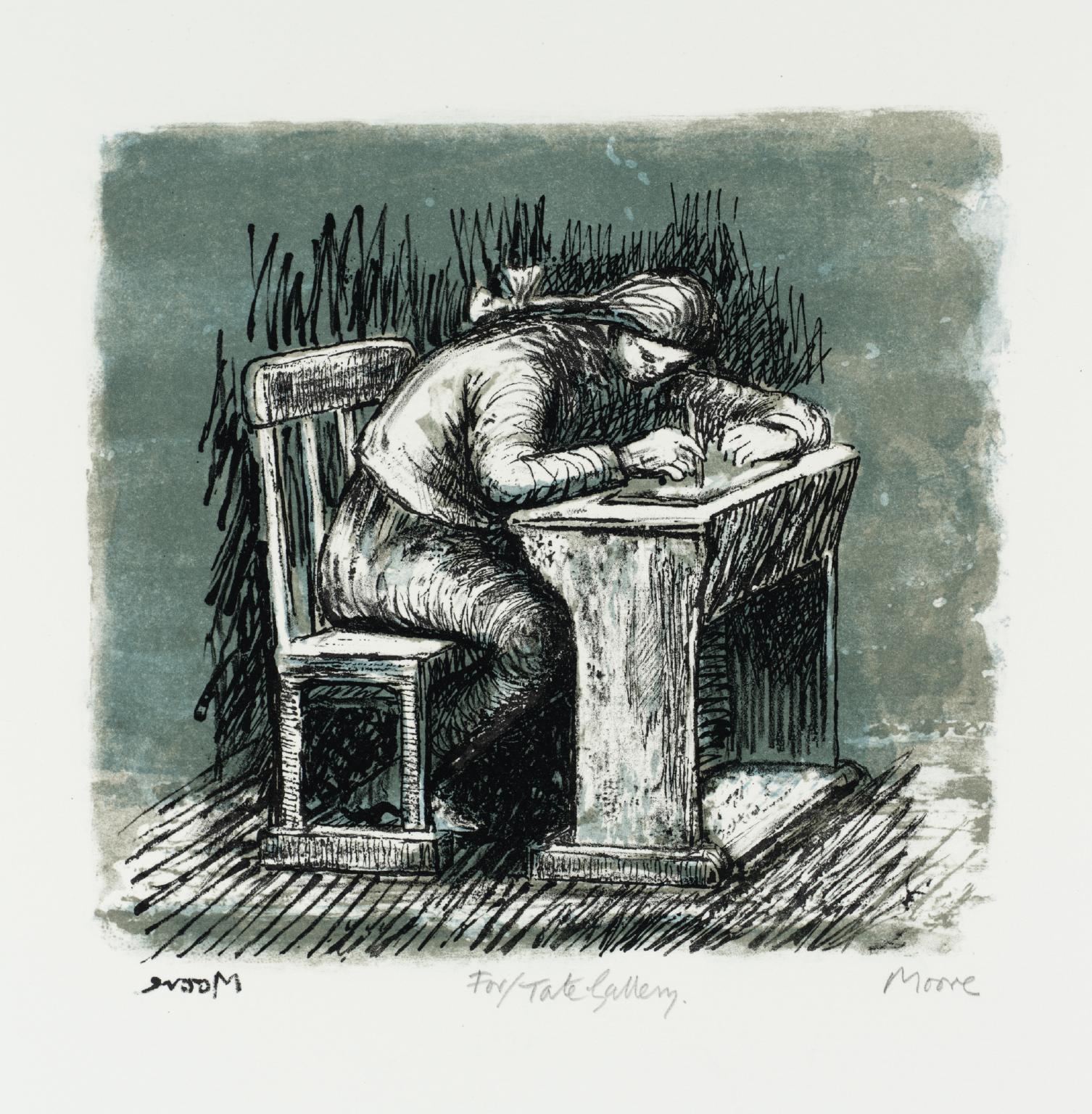 Girl Seated at Desk VI