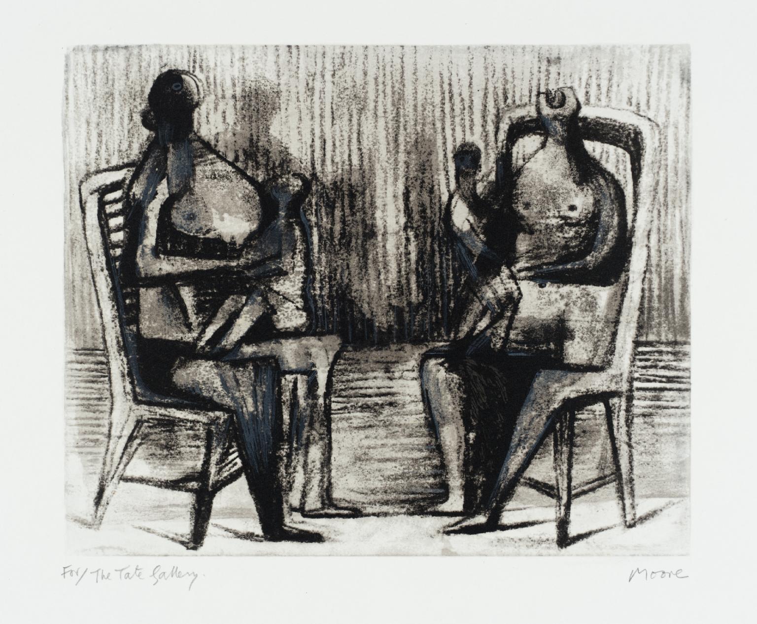 Two Seated Figures with Children