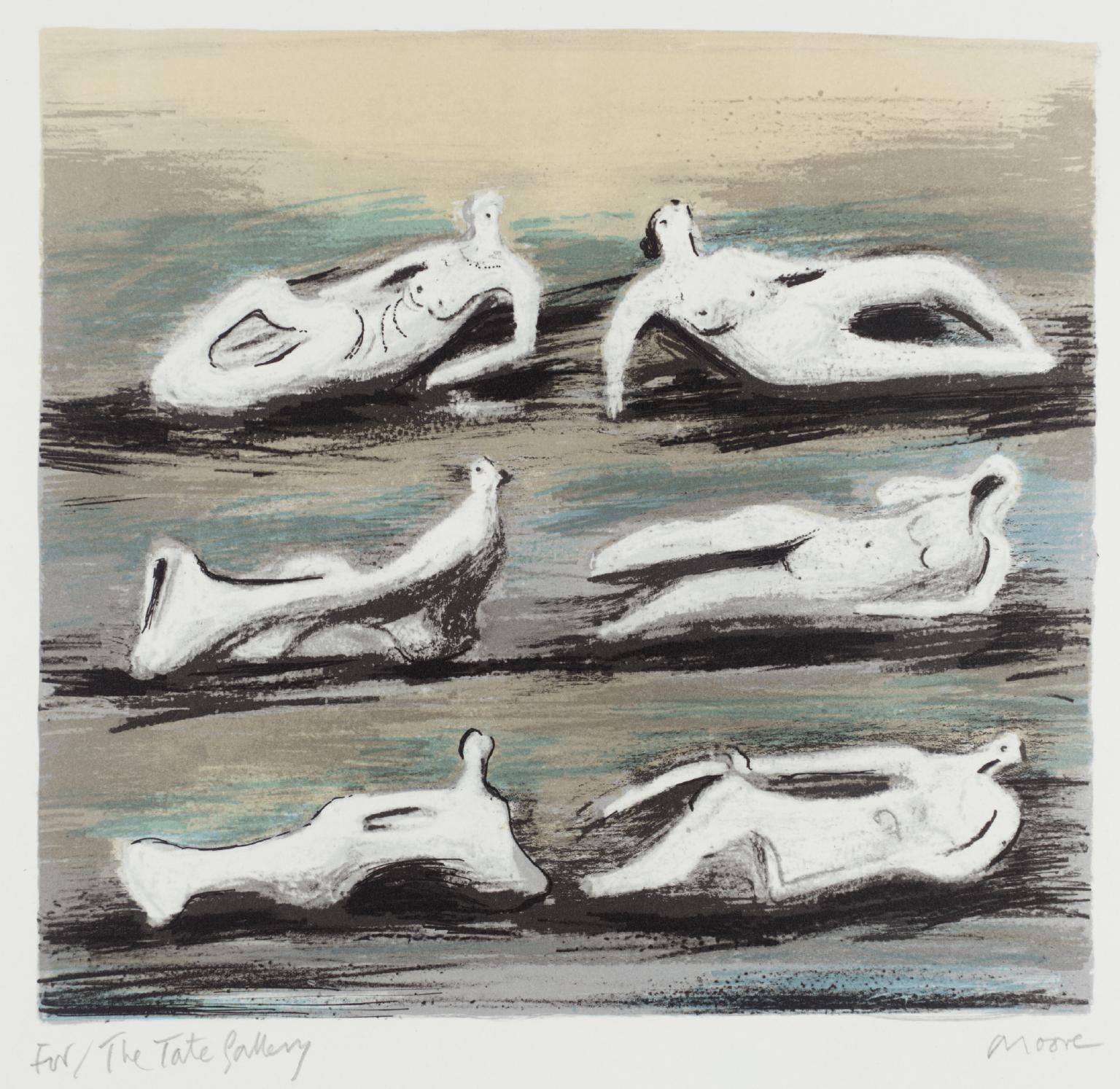 Six Reclining Figures with Blue Background