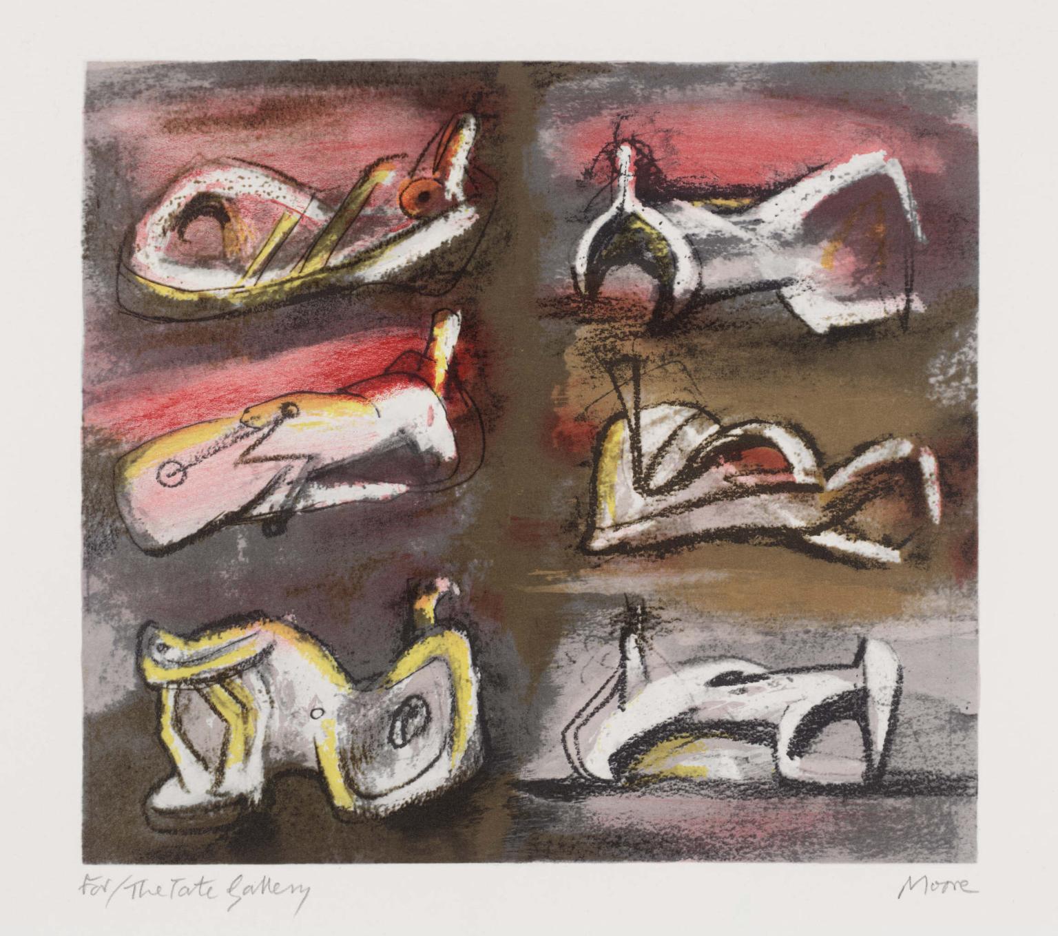 Six Reclining Figures with Red Background