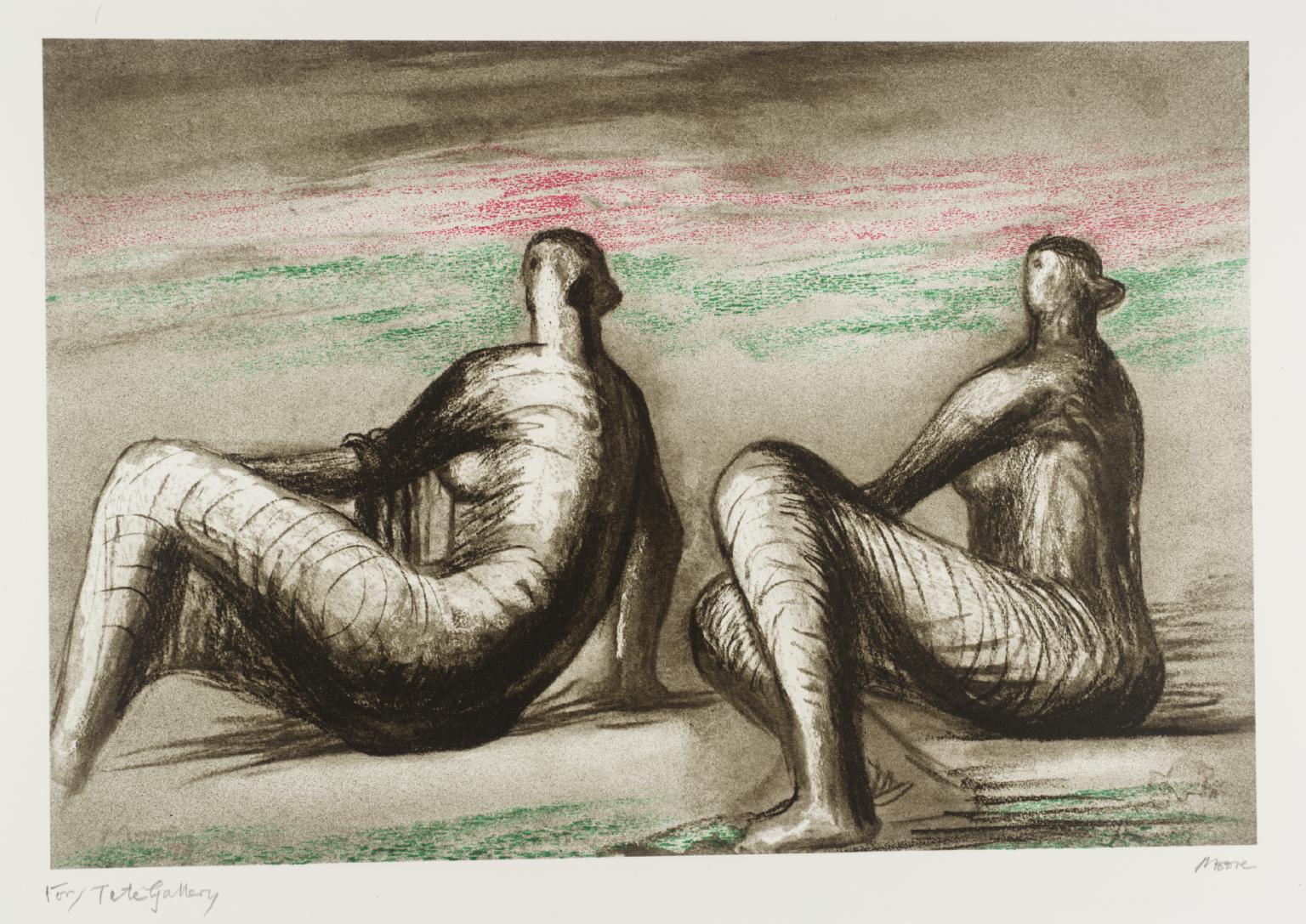 Two Women Seated on Bench