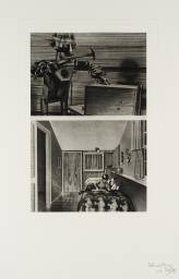 A. Top: Garco Robot Nailing a Wooden Box. Bottom: Little Boy on his Bed in his Room