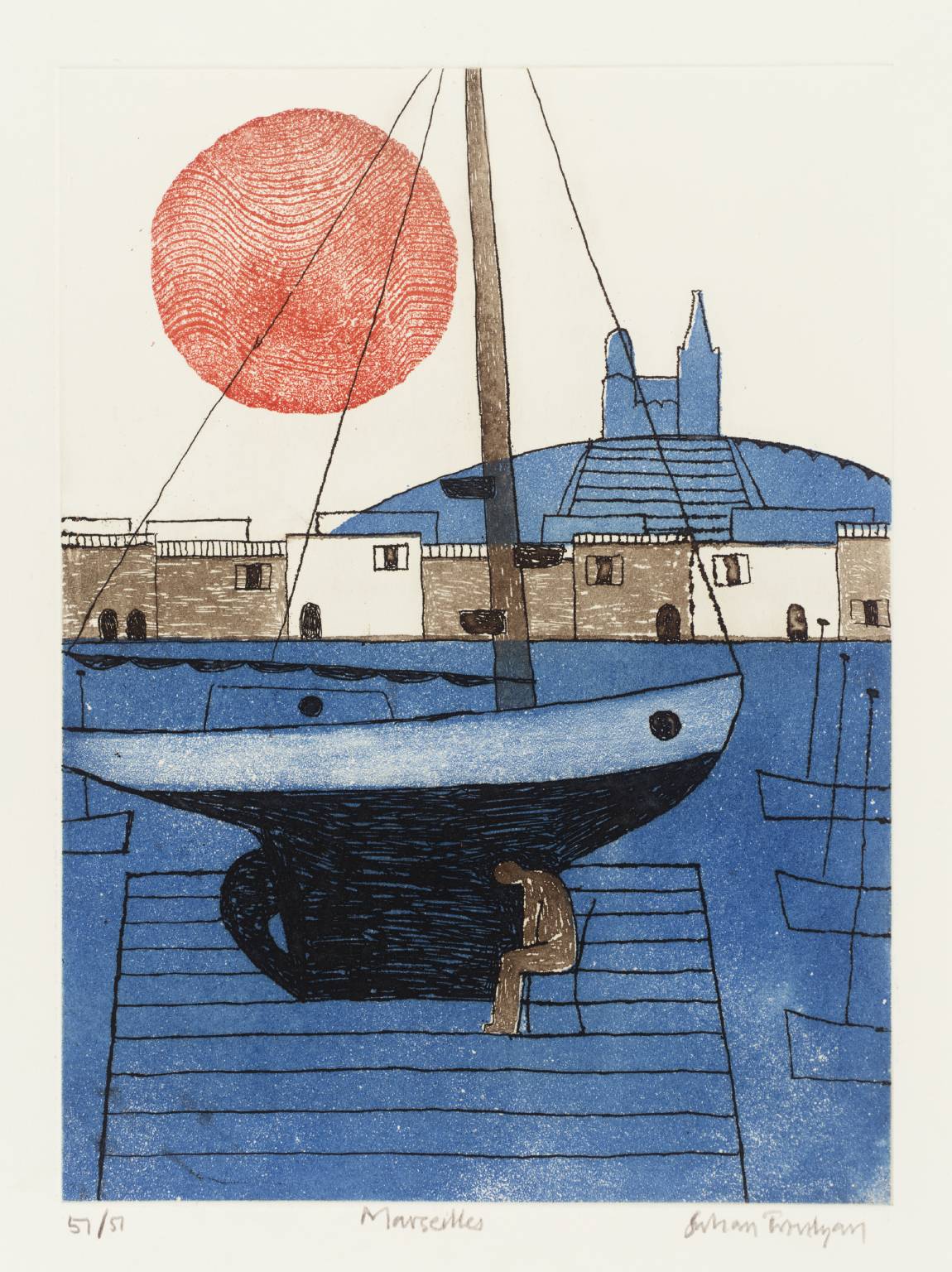 絵画 Julian Trevelyan Aigues Mortes Julian Trevelyan RA, Aigues Mortes – Original 1975 etching