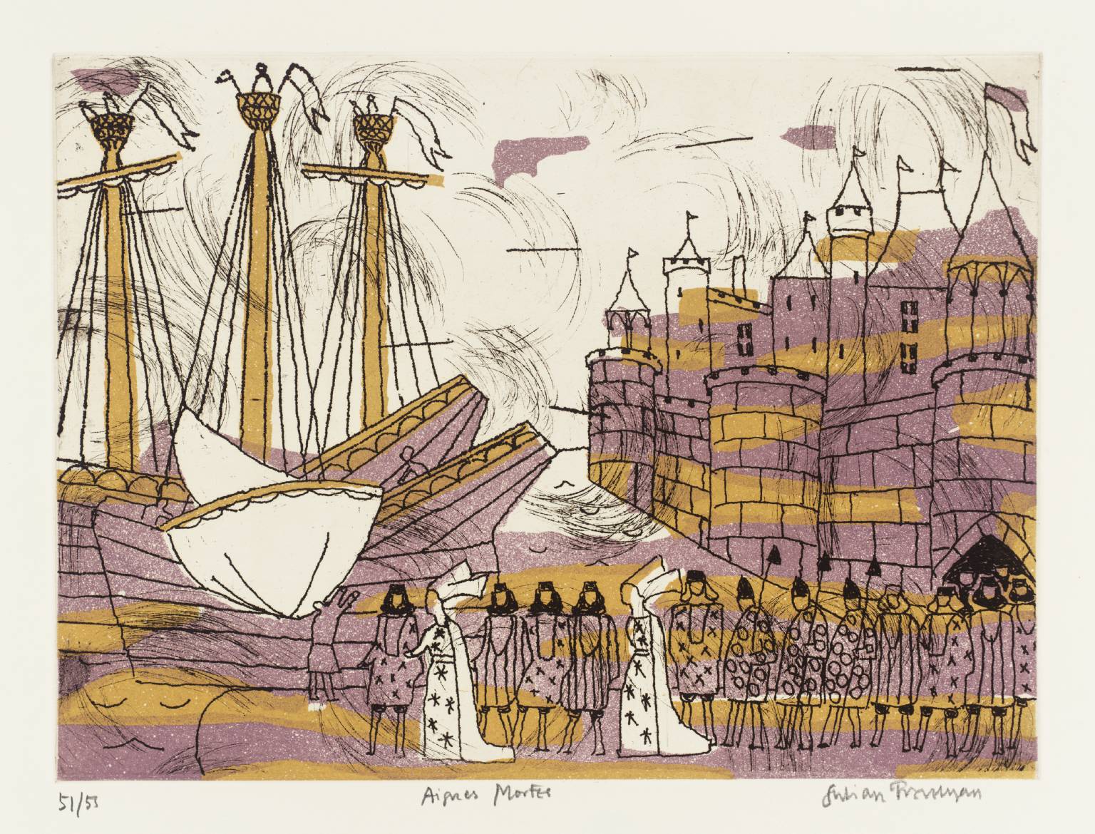 絵画 Julian Trevelyan Aigues Mortes Julian Trevelyan RA, Aigues Mortes – Original 1975 etching