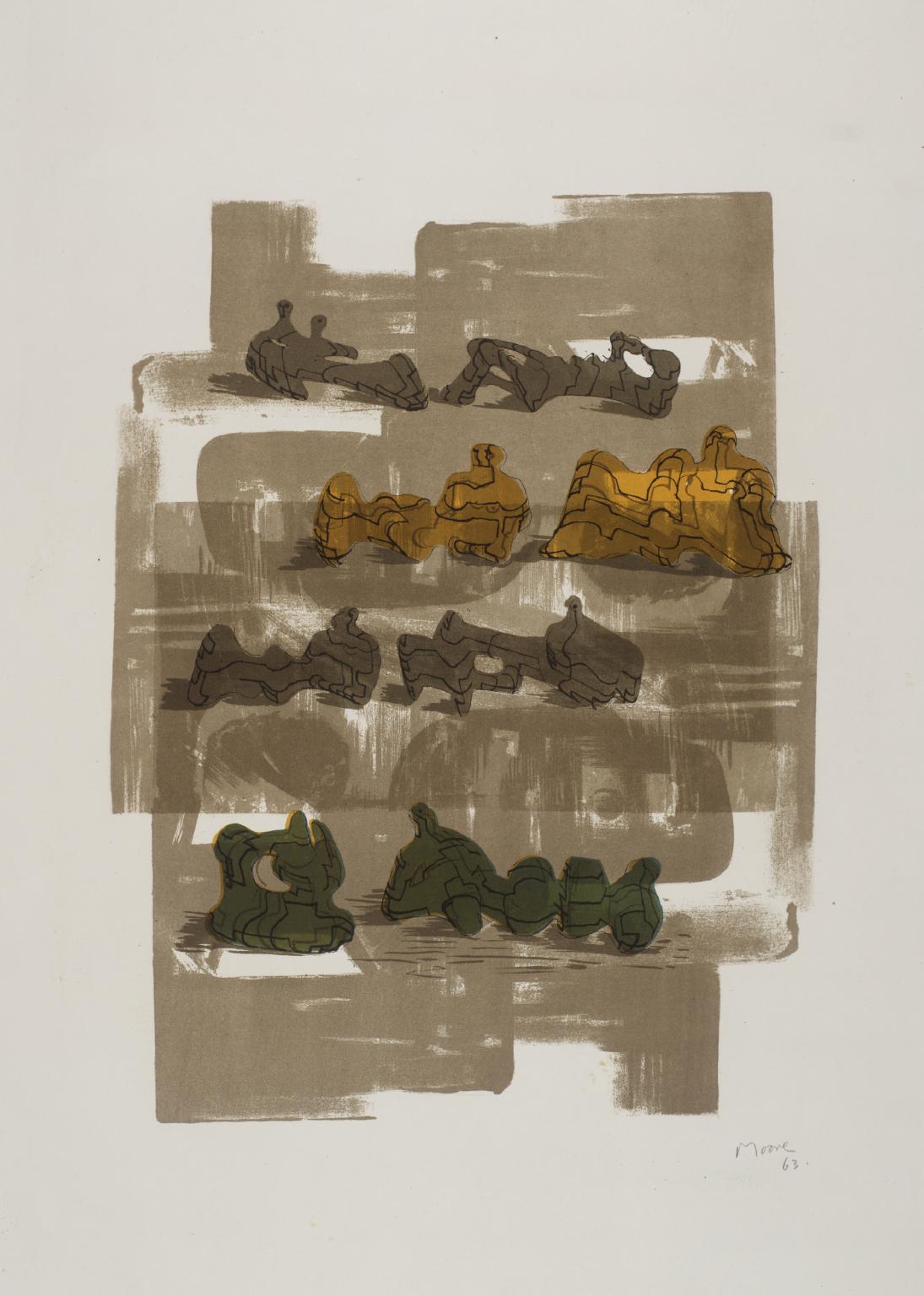 Eight Reclining Figures with Architectural Background