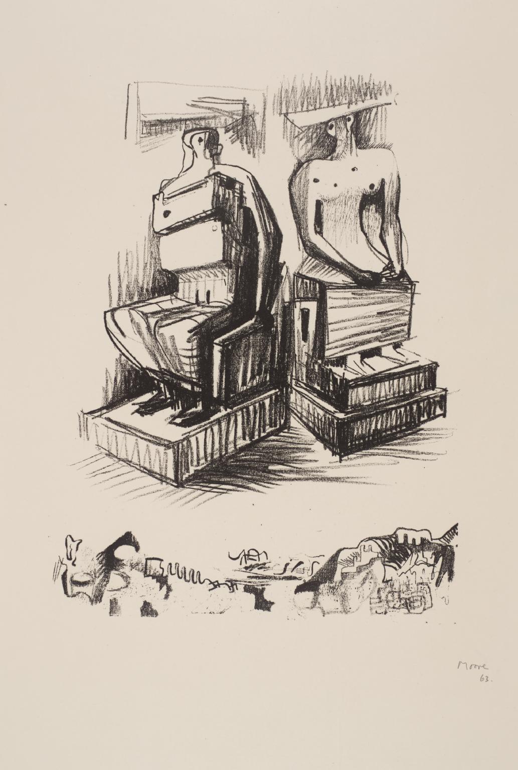 Two Seated Figures in Stone