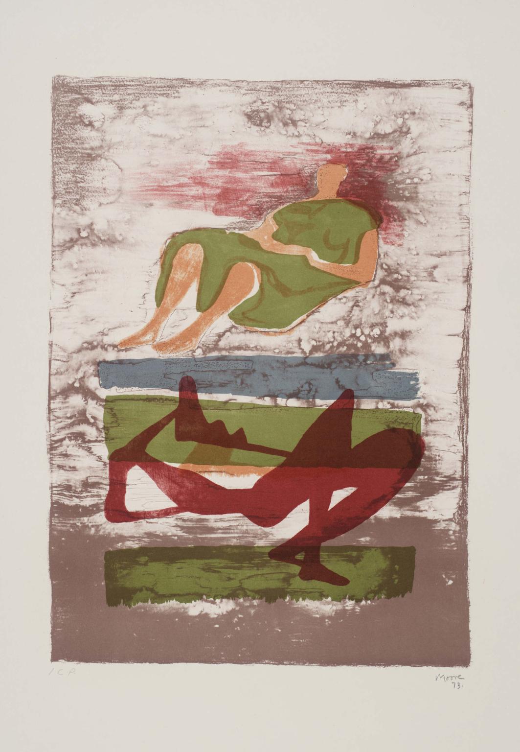 Two Reclining Figures on Striped Background