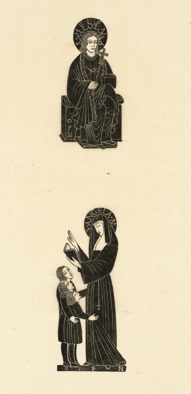 Bookplate: S. Helena, and Bookplate: S. Angela