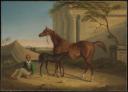 George Henry Laporte, ‘Arab Mare and Foal with Attendant by a Ruined Temple’ c.1835