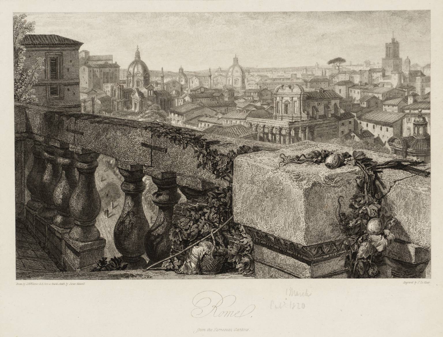Rome, from the Farnesean Gardens, engraved by J. Le Keux