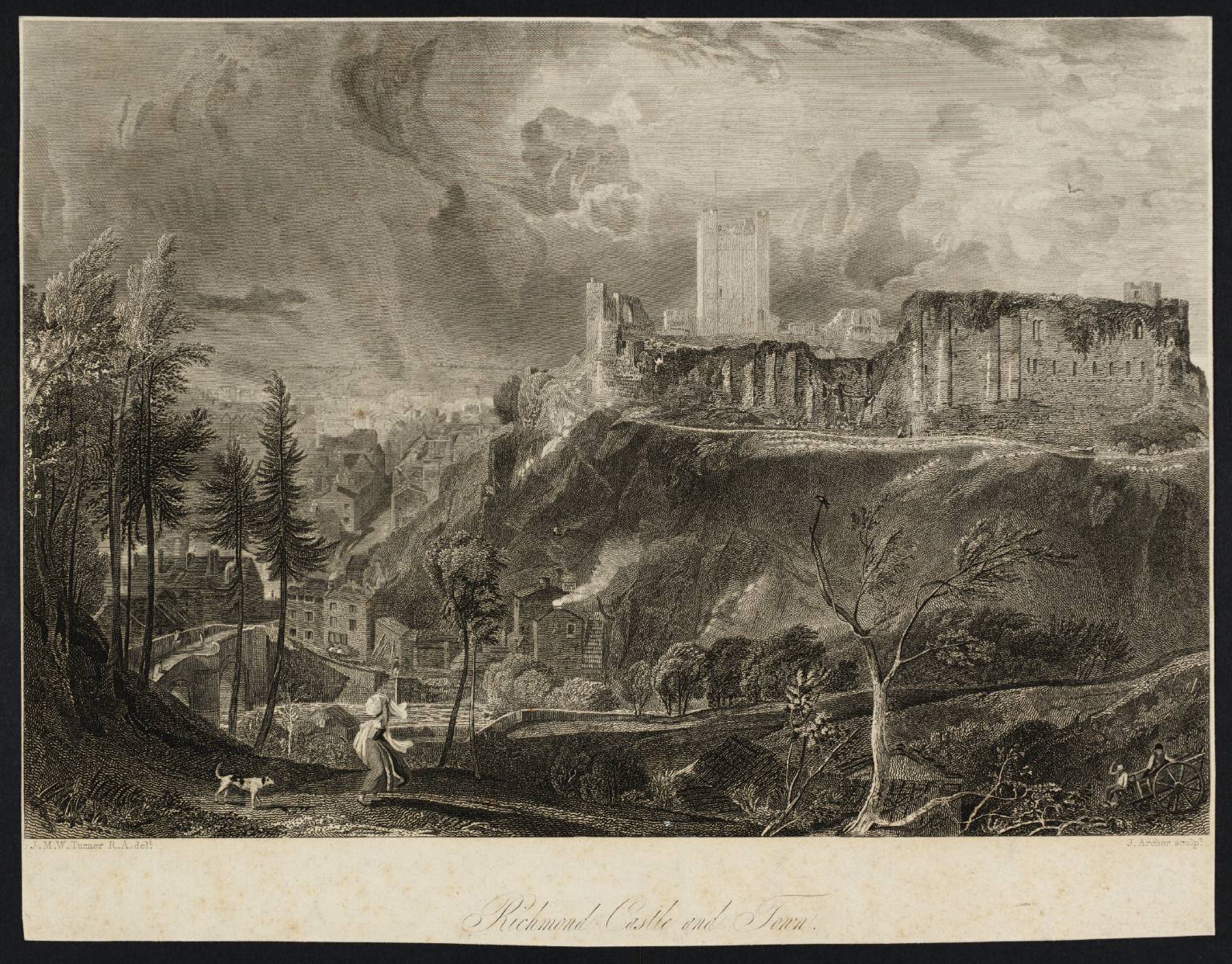 Richmond Castle and Town, engraved by J. Archer