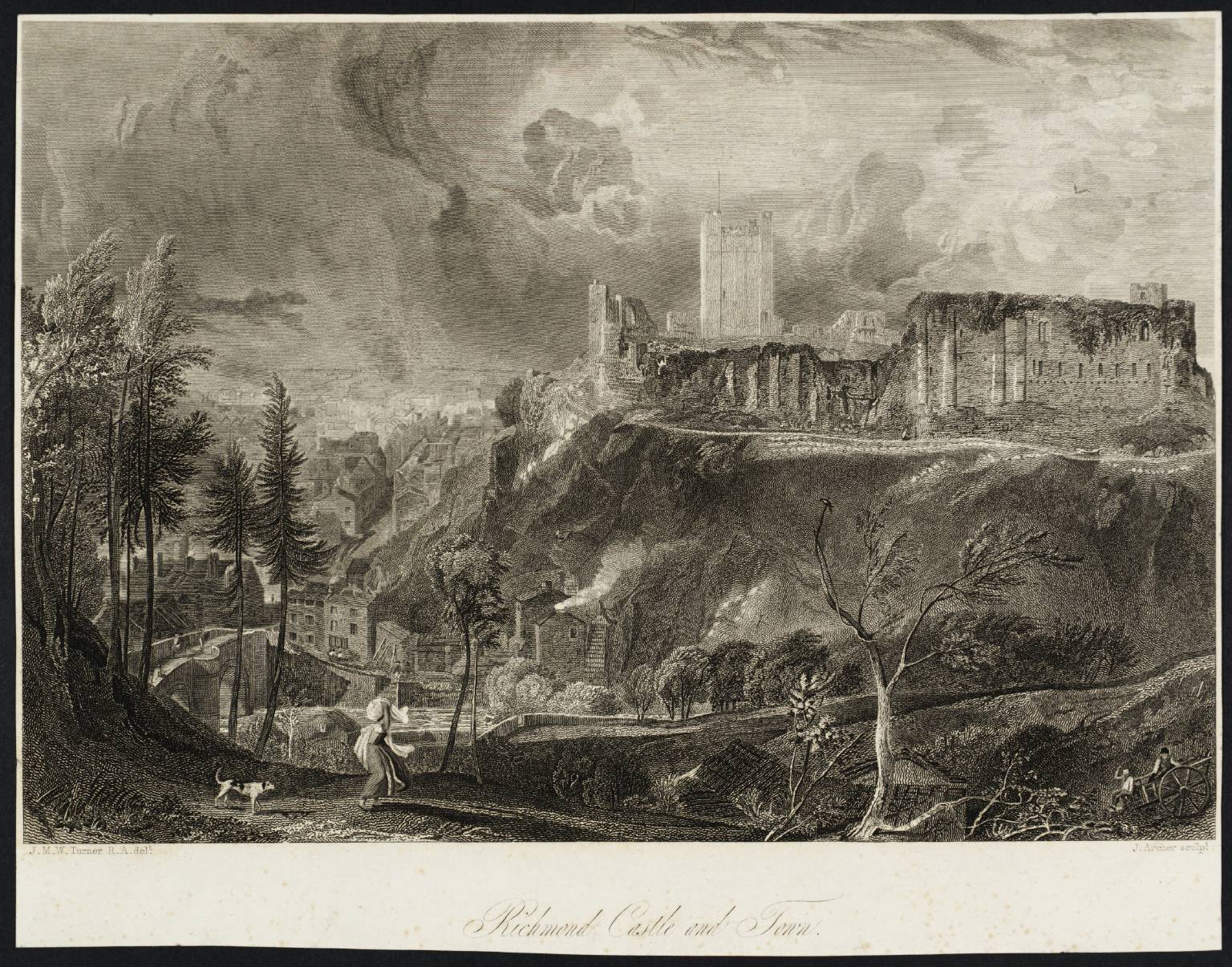 Richmond Castle and Town, engraved by J. Archer