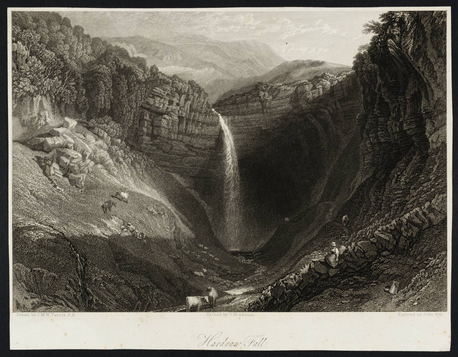 Hardraw Fall, engraved by J. Pye